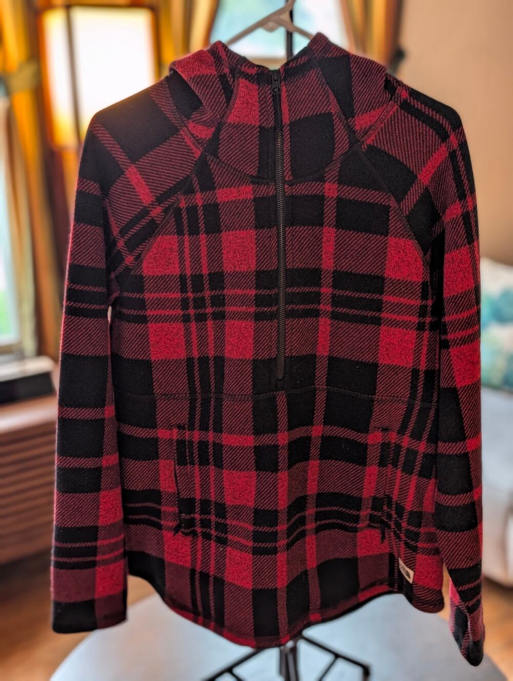 The North Face Crescent Printed Plaid Sweater Fleece 1/4 Zip Hoodie Size Large